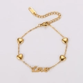 Pulsera dorada de acero inoxidable con letras Love y dijes de corazones pulidos - Dorado