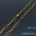 Golden titanium steel oval paperclip link necklace with lobster clasp and shiny finish - Gold Necklace (KN197694-Z)