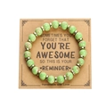 Adjustable green stone bead bracelet featuring a motivational awesome reminder card - Green White Pink Stone Spacing Style (With Card)