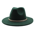 Detail of dark green wool fedora hat featuring a decorative glossy gold chain band - M (56-58cm) / Dark Green