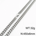 Minimalist silver stainless steel Cuban link necklace for men and women 450x6mm 32g - 6*450mm(KN232842-ZZ)