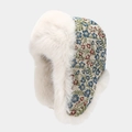 Detailed close-up of winter floral ushanka hat showing soft faux fur and floral fabric - Colorful Impressionist Floral (Color 7#)