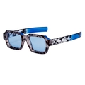 Modieuze rechthoekige zonnebril met blauw marmeren montuur en hemelblauwe glazen - Schildpad Blauw Frame Blauwe Lenzen