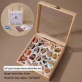 20 natural raw mineral stones in premium wooden display box with magnifying glass - Raw Stone Wooden Box Window Style Set