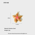 Macro detail of pink and gold stainless steel starfish pendant with size measurements - Gold Pink Starfish DFC146B