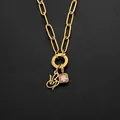 eManco 14K vergulde roestvrijstalen ketting met roze steen en letter B-bedeltje - Letter B (XNL0097) / Goud
