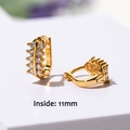 Detailed close-up of 11mm inner diameter C-shaped gold earrings with clear cubic zirconia - E524-Double Row Pavé / Gold
