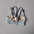 High-impact cross-back sports bra with fixed pads and adjustable hooks in light grey blue - S / Tops / Sky Blue