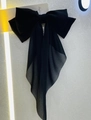 Pinza para el pelo con lazo negro grande y cintas de gasa en tarjeta blanca - Estilo gasa de color sólido / Gasa Negro