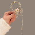 Molla per capelli a farfalla dorata con strass e lunga catena a nappa lucida - J84 Farfalla Occhio di Gatto Nappa Molletta a Griffe