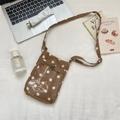 Sacoche téléphone en velours marron à pois blancs avec fenêtre PVC transparente - Khaki