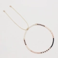 Bohemian handmade beaded bracelet with black, cream and rose gold beads in adjustable cord - Minimalist Black Cream Rose Gold (MI-B220140M)