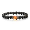 Detail of black lava stone beads with orange amber-style centerpiece on woven bracelet - Style-08 Lava Stone