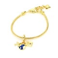 Gold travel bracelet with airplane globe and passport charms on a snake chain - Style E-Airplane & Earth Travel