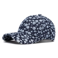 Fashionable dark blue denim baseball cap with white floral print and curved brim style - Adjustable / Dark Blue (Floral)