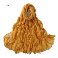 Detailed texture of yellow pleated linen-feel scarf showing soft breathable gauze fabric - 22# Yellow
