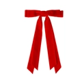 Détail d'une barrette à nœud en velours rouge foncé avec d'élégants rubans longs - Rouge