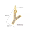 14K gold plated letter Y pendant with cubic zirconia and size dimensions 8.9mm - Letter Y