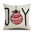 Linen Christmas pillow case with JOY print and red ornament design on beige background - YMX60-1 JOY