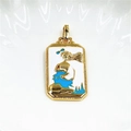 Macro shot of gold-plated tarot pendant with blue mermaid art and white enamel inlay - The Goddess - White (Pendant Only)
