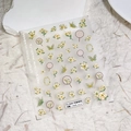 Adesivi per unghie 5D TS-3095 con delicati fiori gialli e farfalle verdi in rilievo - Tema Fiore Farfalla (TS-3095)