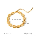 Detail view of 18K gold plated shell link bracelet showing 15.8cm plus 5.5cm length - Gold Shell Shape Style (HC-B20067)
