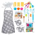 27-piece kids kitchen baking set featuring elephant apron chef hat and wooden utensils - Grey Elephant 27 Pcs (WQ5186-7A)