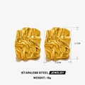 18K gold plated stainless steel earrings with irregular crumpled square geometry - Irregular Pleated Rectangle Style (Polished Rectangle Earring - Gold 2)