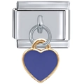 Detail of silver modular link with a gold-bordered blue enamel heart charm - 0019-dark Blue Heart