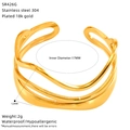 Detail view of 18K gold plated stainless steel wavy ring with size and weight specs - Wavy Texture Style (SR426G)