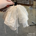 Pinza de pelo con lazo de encaje blanco crema y perlas, accesorio elegante de 24 cm largo - Estilo Lazo Perla Borla / Beige