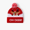 Christmas LED knitted beanie hat with cute reindeer pompom winter warm cuff cap - Red Reindeer
