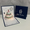 3D pop-up birthday card with triple-layer cake and dark blue envelope gift set - Silver Foil Cake+Music Yellow Light-Button
