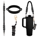 Black paracord water bottle handle with daisy patterns and silicone safety ring - K68893 Black Set
