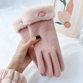 Guanti invernali in maglia rosa da donna con polsini in pelliccia sintetica e stile dolce - Taglia unica / Rosa Maglia Collo Pelliccia