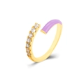 Golden open ring featuring purple enamel and sparkling clear cubic zirconia accents - Purple