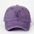 Berretto da baseball regolabile in cotone lavato viola con stampa grafica a doppio cuore nero - Viola scuro