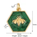 Hexagon bee charm pendant in green enamel and gold finish with size measurements - K539830-Green Green Bee Hexagon