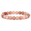 Handmade 8mm natural striped agate beaded bracelet in warm orange and peach tones - Pink Aventurine
