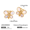 Waterproof gold stainless steel butterfly earrings with white natural stone insets - Butterfly Style (JDE2408063)