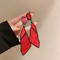 Retro red marble-textured oversized geometric drop earrings with black metal trim - 26# Silver Needle - Red Geometric Marble Pattern