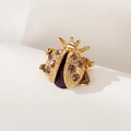 Vintage gold alloy ladybug brooch with deep purple stones and sparkling crystals - XD8200-3 Purple Gem Ladybug
