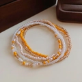 Bracelet multicouche de perles blanches et orange au style bohème élégant - Ensemble de 4 Pièces Orange