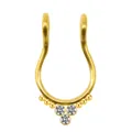 U-shaped gold stainless steel non-piercing septum ring with three sparkling crystals - Gold #1