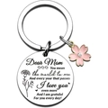 Edelstahl Schlüsselanhänger mit Gravur für Mama und rosa Emaille-Blumenanhänger - 30mm Runde Platte / Graviert mit Rosa Blume (xk30 Blume)