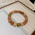 Vintage beaded bracelet with earth-toned cat eye stones and small elephant charm - Retro Earth Tone Style (26#)