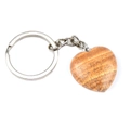 Brown orange natural agate heart keychain with silver metal ring and chain detail - Jasper