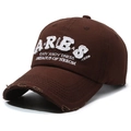 Retro washed cotton baseball cap in dark brown with Aries towel embroidery - Adjustable / Coffee