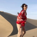Ethnic style red sun protection shawl scarf for desert travel and beach wear - Red Plaid