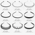 Set da 9 cerchietti neri minimalisti per uomo in metallo con vari design a onde e denti - Set premium da 9 pezzi